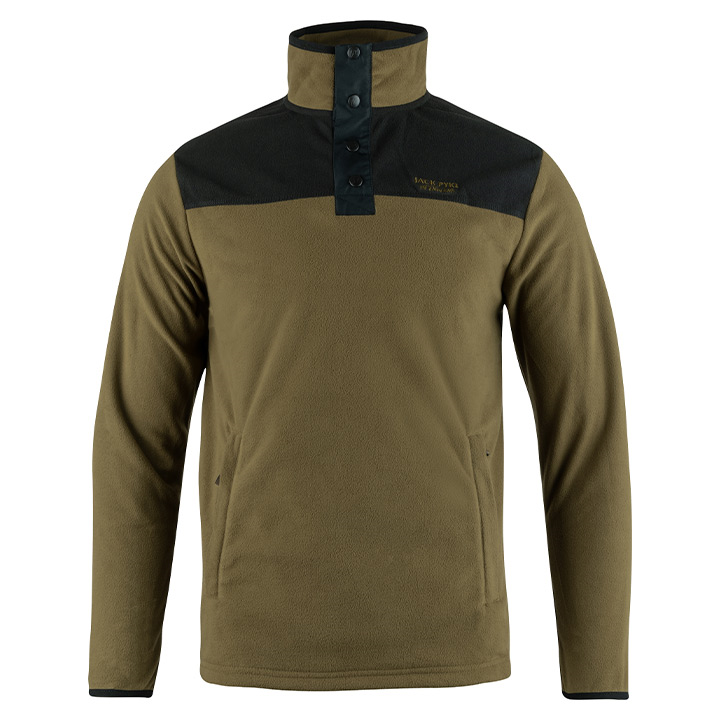 Snap Neck Fleecetrui Donker Mosterd
