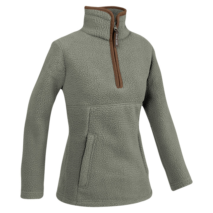 Dames Sherpa Fleecetrui Halve Rits Salie