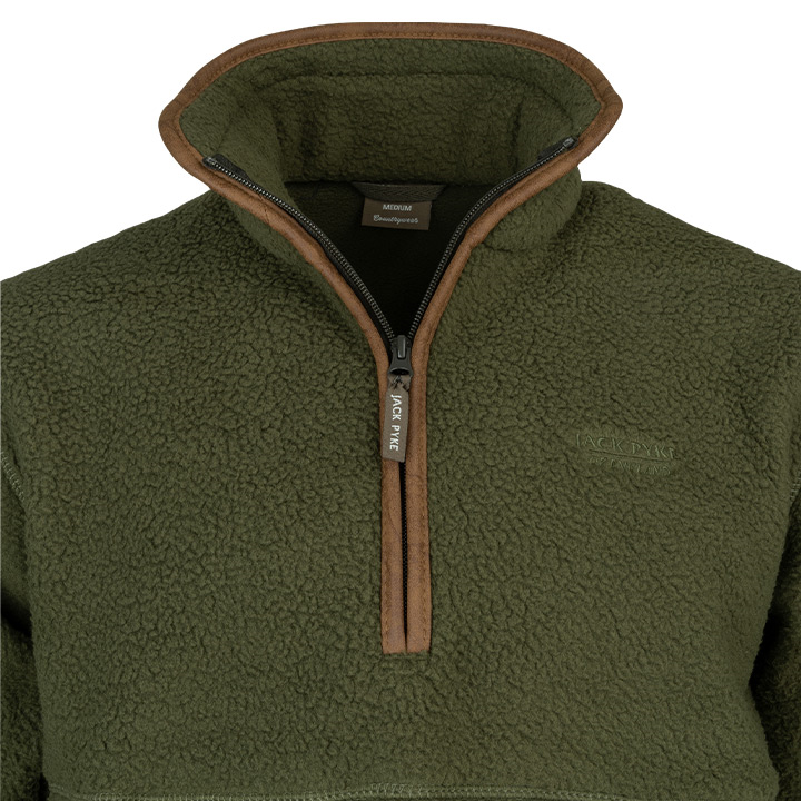 Sherpa Fleecetrui Halve Rits Olijf