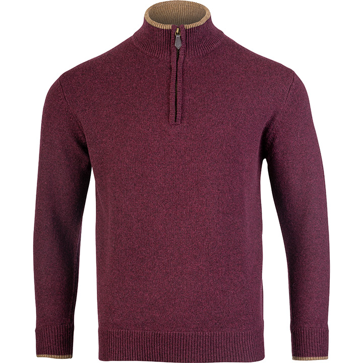 Ashcombe Trui met Rits 100% Lamswol Pruim