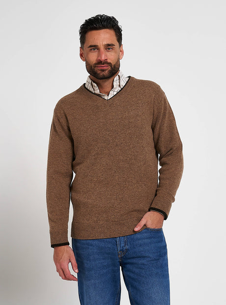 Ashcombe Trui V-Hals 100% Lamswol Marineblauw