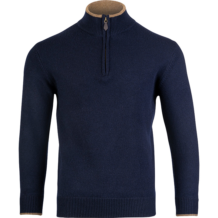Ashcombe Trui met Rits 100% Lamswol Marineblauw